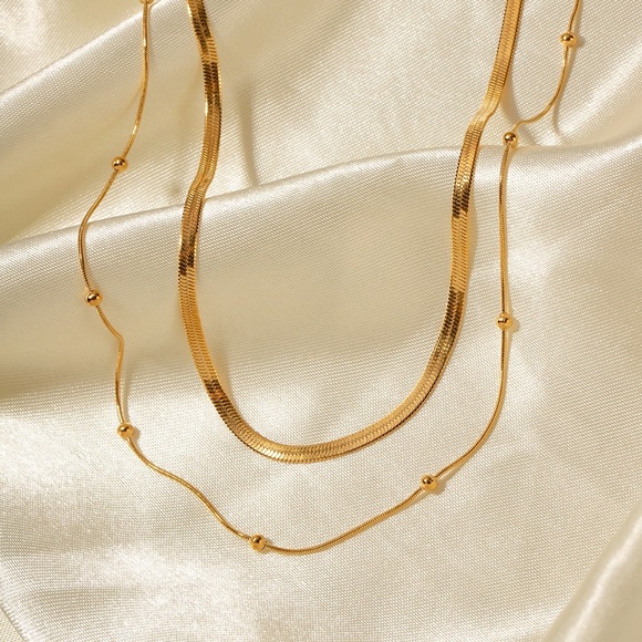 Gold Double Layered Necklace*Layering Necklace*Waterproof and Sweatproof - Picture 6 of 8